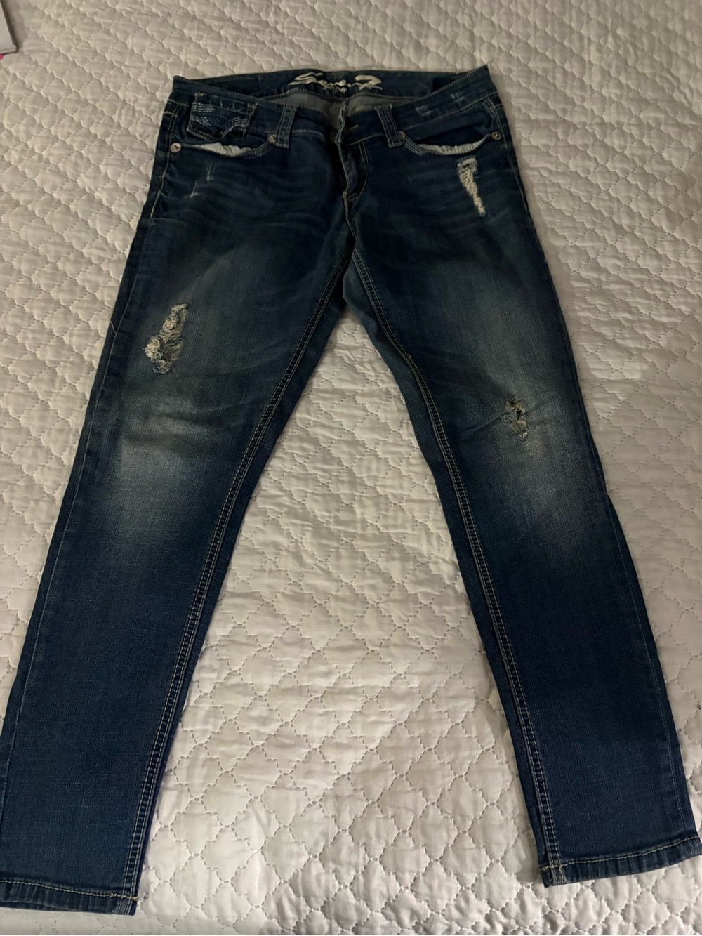 Seven7 women’s  Slim Distressed Dark Blue Jeans